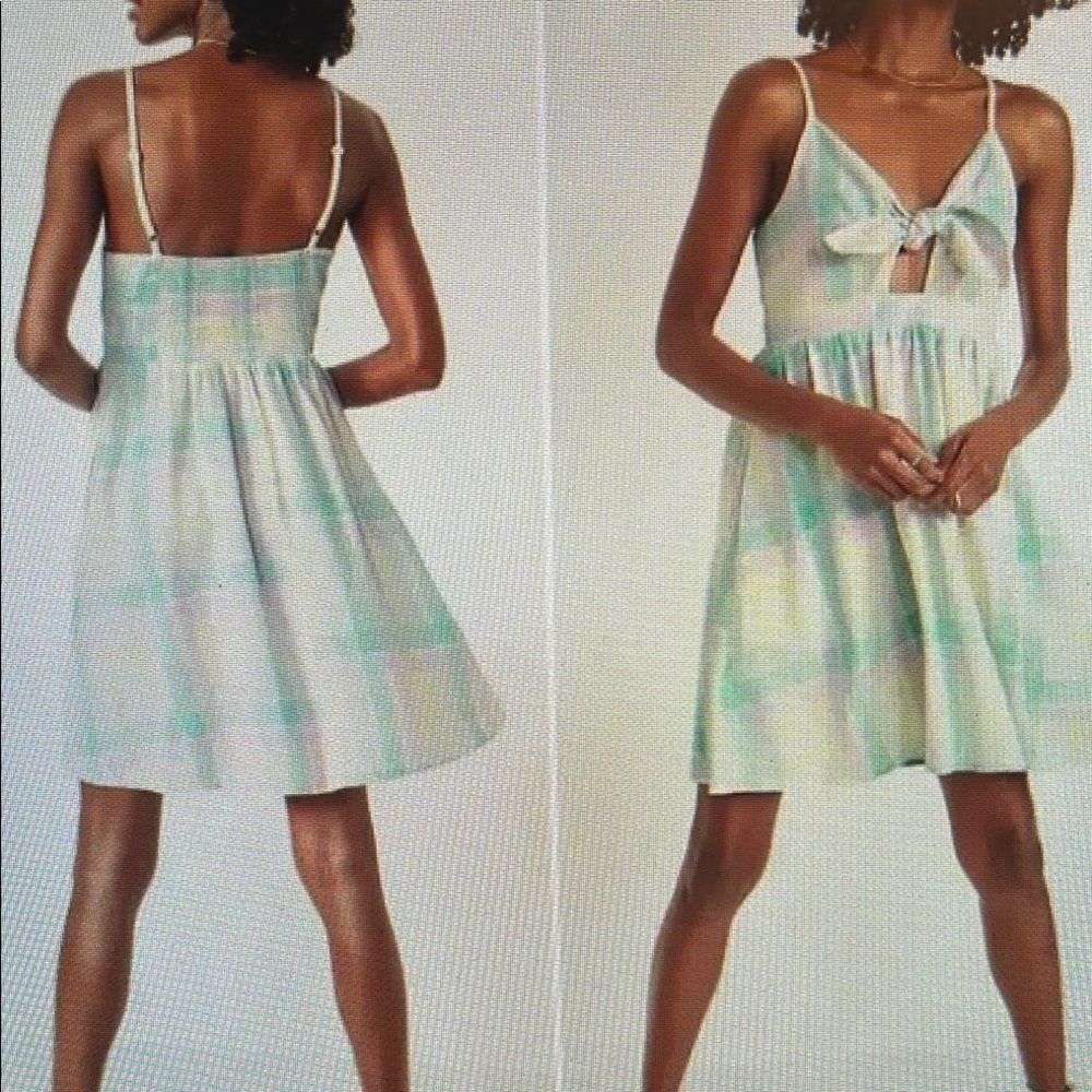 New! Old Navy Fit & Flare Tie-Front‎ Linen Blend Pastel Plaid Mini Dress Medium